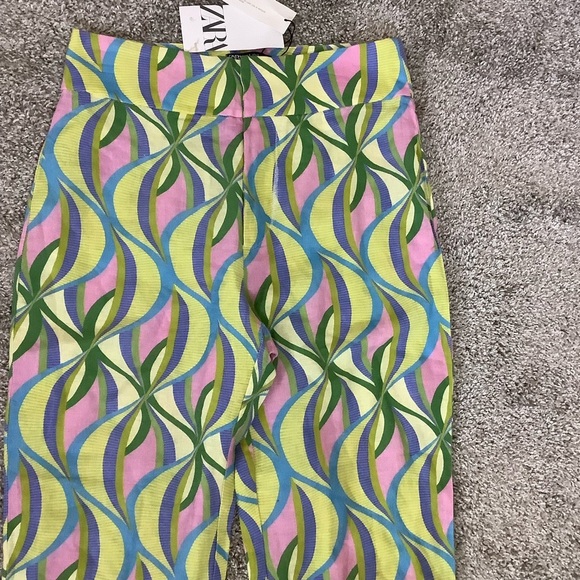 Zara Retro Printed Linen Blend Flare Trousers - Picture 7 of 9